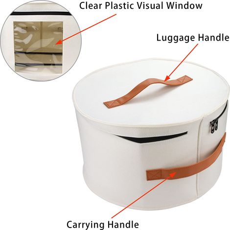 Grande boîte de rangement pour chapeaux pour dames et messieurs, 40,64 cm de profondeur x 25,40 cm de hauteur, boîte à chapeaux de voyage ronde et pliable avec housse anti-poussière, boîte de rangemen (1/4)