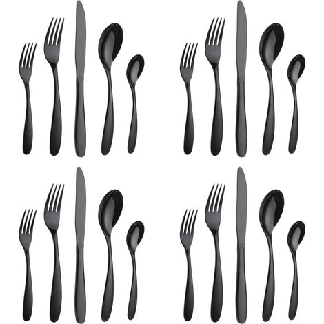 1 Set Couverts, 20 Pièces Inox, Noir Poli Miroir, Résistant Rouille, Pour Maison Restaurant (1/5)