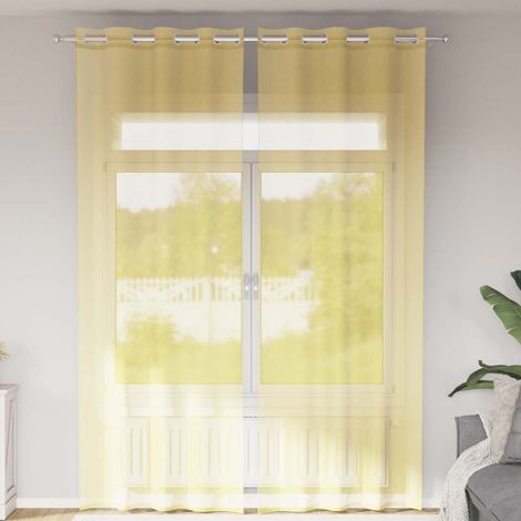 Lot de 2 Rideaux Voilages à Œillets en Polyester Jaune pour Salon et Chambre 140 x 300 cm - PANGIVO (1/5)