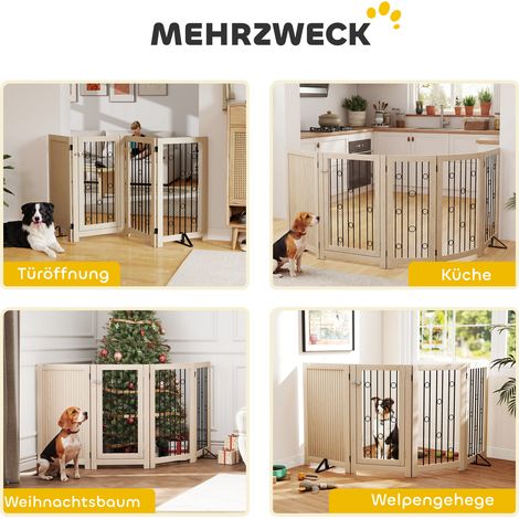 Barrière autoportante pour chien avec porte, 4 panneaux, MDF et acier, idéale couloir, escalier, entrée de porte.