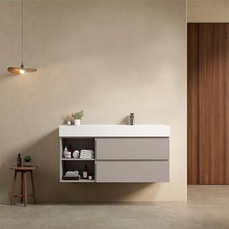 Mobile bagno sospeso 120 cm Grigio Cenere Lavabo a Destra in Resina Senza Specchio - Fiji Paint Plus (1/4)