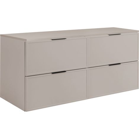 Rodan Waschbeckenunterschrank Slim 120,6 cm, Cashmere, 46 x 100 x 58,6 cm, wandhängend, beige Platte, 4 Schubladen, 3 Grifffarben inklusive