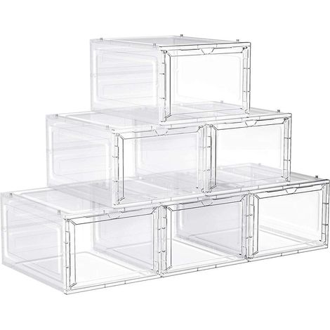 Cajas de zapatos set de 6 organizadores con puerta guarda zapatos de plástico apilable fácil montaje 27 x 34 5 x 19 cm hasta talla 46 blanco 120002636 (1/3)
