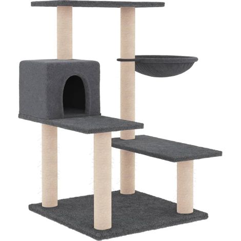 Tiragraffi per gatti Mobili per arrampicata su torre Tiragraffi piattaforma da arrampicata con tiragraffi in sisal scuro 82,5 cm grigio 020022708
