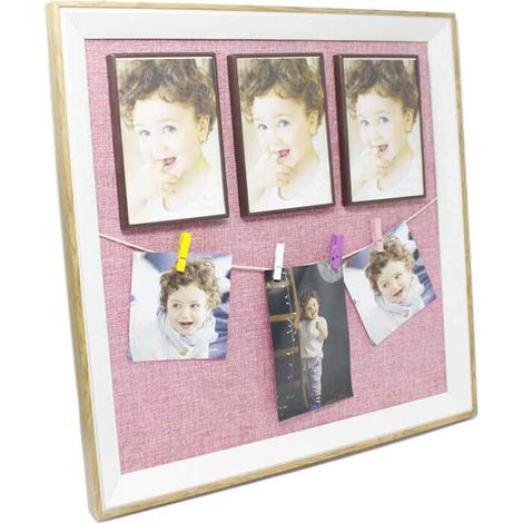 Cornice portafoto 7 fotografie telaio in legno con mollette per foto idea regalo rosa 64485