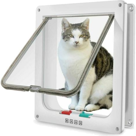 Große Katzenklappe (Außenmaße 28cm x 24.9cm), 4-Wege-Verschluss Katzenklappe für Katzen und kleine Hunde mit einem Umfang von 63cm, einfach zu installieren und zu verwenden (1/5)