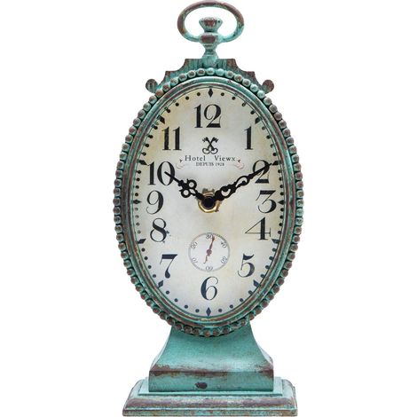 Horloge de Table Vintage – Fonctionne à Piles – Style Rustique Vieilli – Décoration d'intérieur Shabby Chic pour cheminée, étagère, Bureau, comptoir – Vert (1/5)