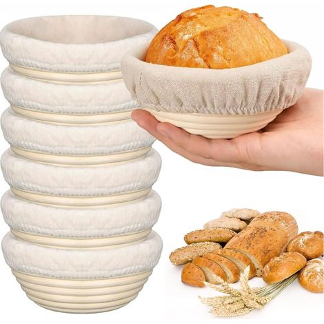 Cesta redonda de pan de ratán natural de 20 cm – Cesta elevable con forro extraíble y sin astillas (1/5)