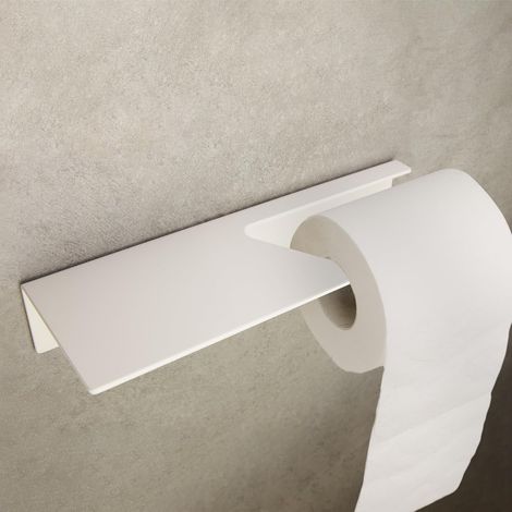 Soporte de papel higiénico autoadhesivo para montaje en pared, no requiere taladrar, multifuncional, blanco, 28 x 12,5 x 3,5 cm (1/5)