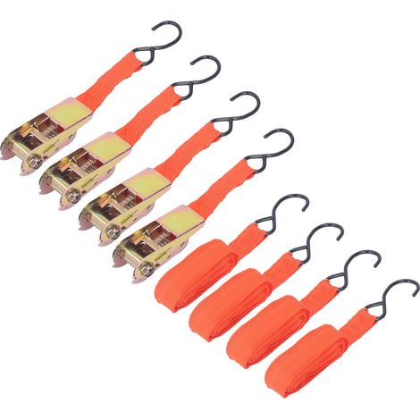 4-teiliges Ratschen-Spanngurtset für Motorräder und Autos, 38 cm x 25 mm, orange, mit Schnalle (1/5)