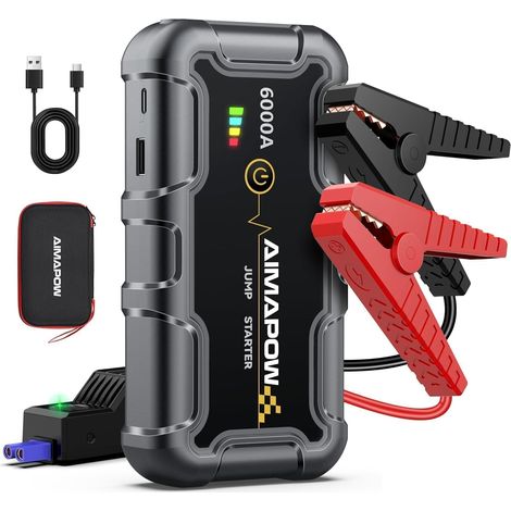Booster Batterie Voiture 8000A, Démarreur Batterie 12V Portable pour Moteurs Essence et Diesel Jusqu’à 10 L, Jump Starter avec Pinces Intelligentes, Batterie Externe USB-C, Lampe LED (1/5)