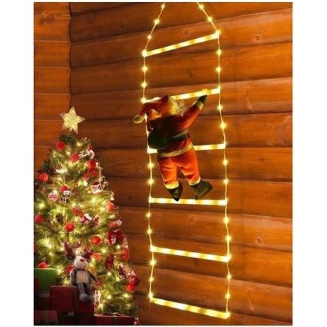 Échelle LED avec le Père Noël, 0.6M,Fonction Mémoire Minuteur, Étanche, pour Decoration Noel Exterieur et Interieur - Blanc Chaud (1/5)