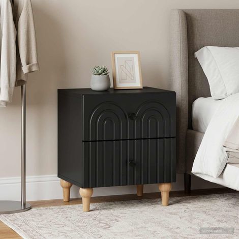 Lot de 2 tables de chevet noires avec 2 tiroirs en bois d’ingénierie 43 x 34,5 x 48 cm - PANGIVO (1/5)