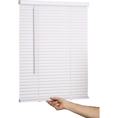 Mini store sans fil, en vinyle filtrant la lumière, 2,5 cm de large x 213,4 cm de long, blanc (MLX1484WH) – Stores de fenêtre horizontaux pour intérieur, stores de porte (1/5)