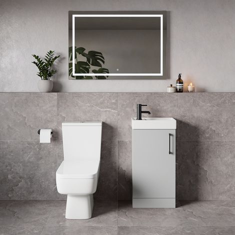 Napoli Cube Gloss Grey Pearl 400mm Single Door Vanity Unit and Toilet Suite with Align Basin - 400mm - Matt Black 160mm Handle