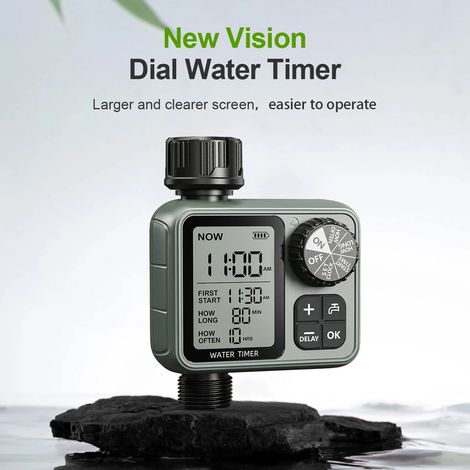 (M22-BS) HCT-M22 Minuteur d'arrosage Eshico à bouton, grand écran LCD, réglage précis de la durée d'arrosage, facile à utiliser, économie d'eau, piscine/jardin/pelouse (1/5)