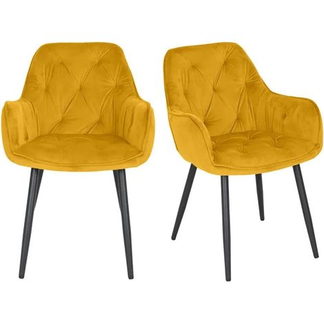 Lot 2 chaises en velours jaune avec pieds en métal noir - STERN 2