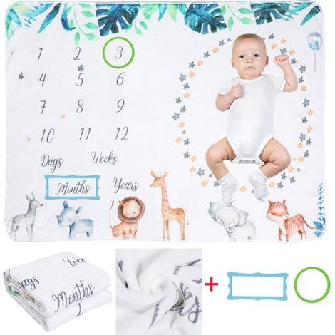 Couverture Mensuelle Bebe, Couverture Etape Couverture Bébé Monthly Milestone Naissance Super Doux de, Cadeau Personnalisé pour Les Fêtes Prénatales, Unisexe (120x100 cm) (1/5)