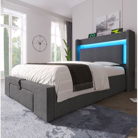 lit adulte rangement 90x200 LED USB gris OKMYHOME (1/5)