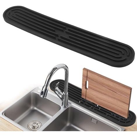 Silikon-Abtropfmatte, geeignet für Gläser, Wasserbecher, Trinkbecher, Schneidebretter - 43 x 8 x 1 cm, schwarz. (1/5)