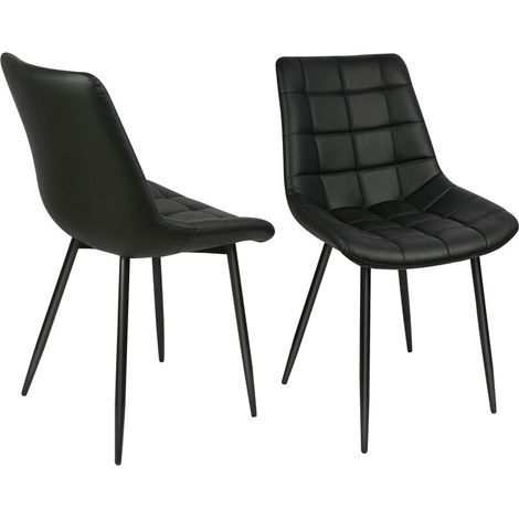 ®Lot de 2 Chaise de salle à manger, Chaise en cuir PU, Pieds en métal, Chaise rembourrée, Avec dossier, Convient pour la cuisine, le salon Noir (1/5)