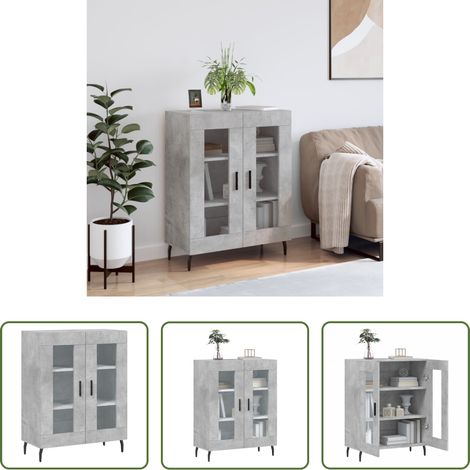 vidaXL Buffet en verre - Buffet gris béton 69,5x34x90 cm bois d'ingénierie (1/5)