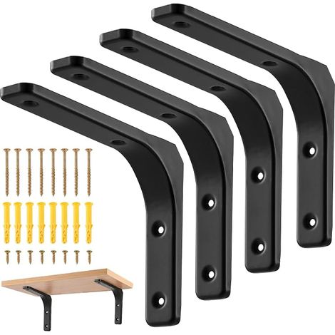 Wall Shelf Brackets, Metal Brackets, Black Iron (20 x 15 x 3 cm), 50 kg, Corner Bracket for Living Room, Bedroom, Library (1/5)