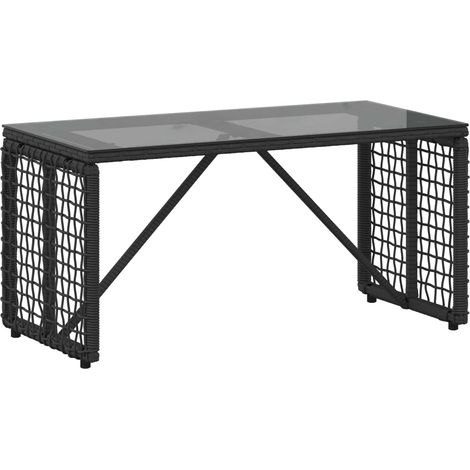 Mesa de exterior Negro 80 x 40 x 40 cm Rattan PE y Cristal vidaXL