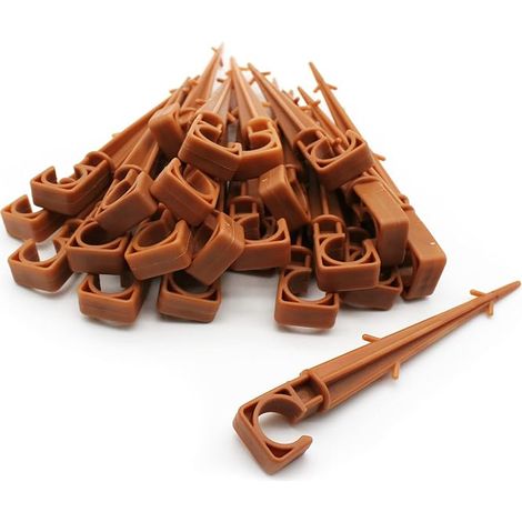 Fixation Tuyau Arrosage Pack 50 Accroche Tuyau Arrosage Tête Plate Ø de 16mm à 20mm Piquet Plastique Support Tuyau Goutte à Goutte pour Arrosage Automatique pour Jardin (1/5)