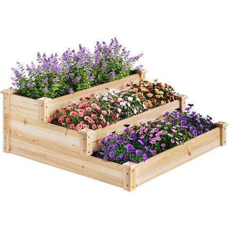 WOLTU Fioriera da Esterno in Legno, Fioriera per Coltivazione di 3 Livelli, Fiori, Erbe e Frutta, Fioriera per Balcone, Giardino e Cortile