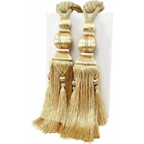 2 Stück einfache hängende Laternenkugel-Quasten-Vorhangschnallen-Schlaufen-Binde-Laternen-Raffhalter, handgefertigte geflochtene Schlaufen-Vorhanghalter, Fensterdekorationen für Zuhause, Gold-Crezuo