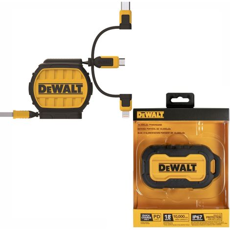 Dewalt Portable Powerbank Phone Charger 10,000mAh + Retractable Multi Cable USB (1/5)