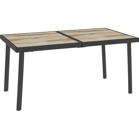 Table de jardin rectangle 145 x 85 cm pour 6 personnes avec plateau imitation bois et structure en acier gris (1/5)