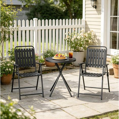 ensemble table chaise jardin 3 pièces verre noir OKMYHOME (1/5)