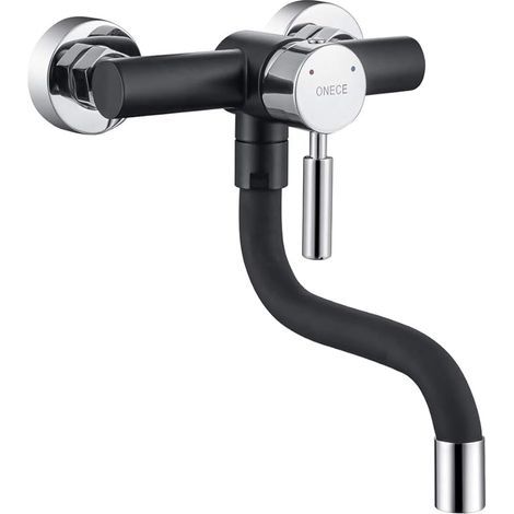 Robinet de Cuisine Mural Noir, Mitigeur Evier Pivotant à 360°, Robinetterie Encastré Monocommande En Acier Inoxydable 304, Aérateur ABS Démontable Anti-Éclaboussures (1/5)