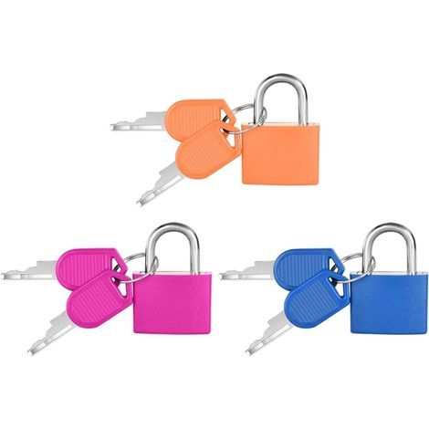 Lot de 3 petits cadenas multicolores pour bagages avec 2 clés - 30 x 23 mm (1/5)
