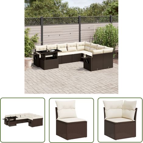 The Living Store 10-tlg. Garten-Sofagarnitur mit Kissen Braun Poly Rattan - Gartenmöbel Set - PE-Rattan Möbel - Outdoor Lounge - Gartenlounge - Terrassenmöbel (1/5)