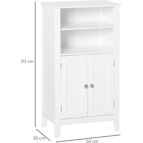 Meuble de salle de bain avec étagères réglables et deux portes, meuble de salle de bain polyvalent en bois, blanc, 50 x 30 x 93 cm (1/5)