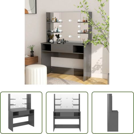 LED-Beleuchtung - Schminktisch LED-Beleuchtung 100x40x135 cm MDF Glänzendes Grau (1/5)