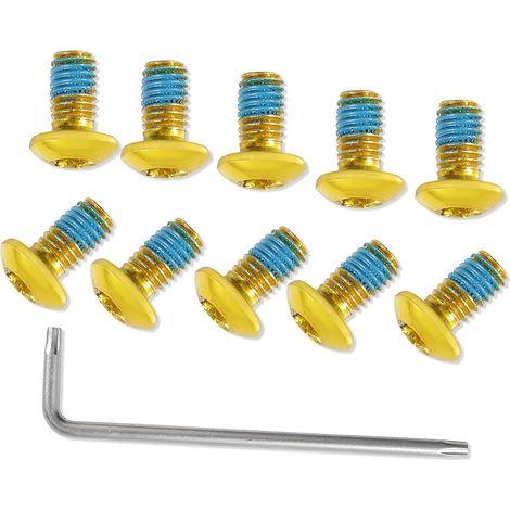 Lot de 12 boulons de frein à disque de vélo M5 x 10 mm - Vis de rotor dorées avec 1 clé Torx T25 L pour vélo de route, VTT, jaune et bleu (1/5)