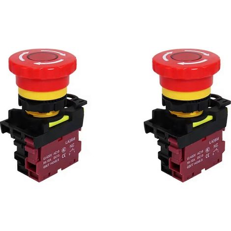 2 interrupteurs d'arrêt d'urgence LA36M 22 mm à bouton-poussoir verrouillable 1NC, tête champignon rouge, interrupteurs marche/arrêt VaneAims (1/5)