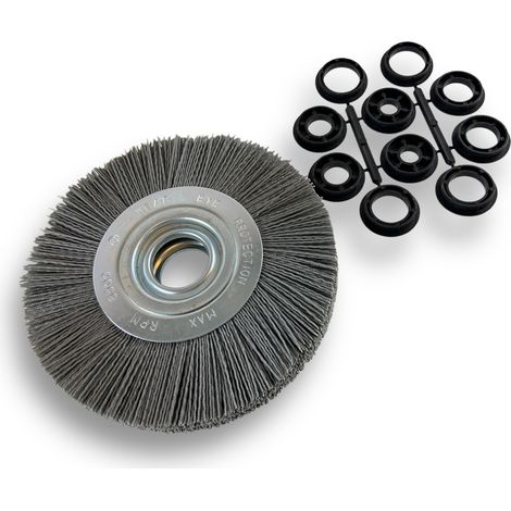 Brosse circulaire NYLON Abrasif Ø 175 mm Epaisseur 2 rangs Carbure de silicium Grain 120 Alésage 32 mm + réducteur bague 25/22/20/16/12 mm Touret meuleuse ponceuse Kibros 235177KR120 (1/5)