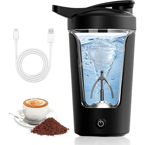 Blender à protéines électrique - Automatique, rechargeable par USB-C, poignée de transport, noir