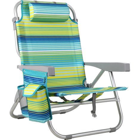Sedia da Spiaggia Pieghevole in Lega di Alluminio,6363.580.5cm Sedia Pieghevole Portatile a Zaino, Sedia da Campeggio, Reclinabile, Capacità di Carico fino a 150 kg Grüne Streifen (1/5)