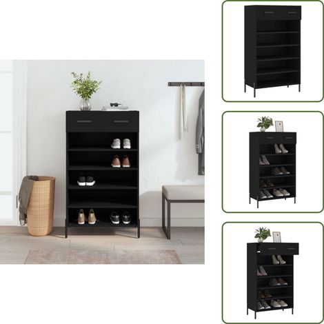 Armoire à chaussures noir 60x35x105 cm bois d'ingénierie - Armoire À Chaussures - Meuble Rangement - Rangement Chaussures - Mobilier Entrée - Organisation Maison (1/5)