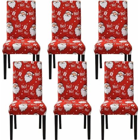 Housses de Chaise pour Chaises de Salle à Manger 6 Pcs, Housses de Chaise de Salle à Manger du Père Noël Housses de Chaise de Noël en Spandex Doux Élastiques Amovibles et Lavables (1/3)