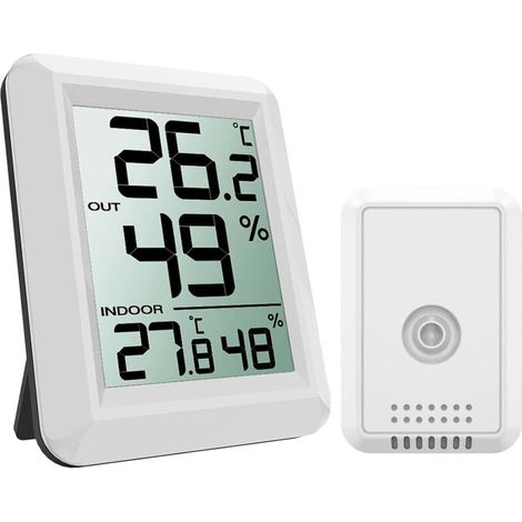 ORIA Digitales Thermometer-Hygrometer, Innen- und Außenthermometer mit Funksender, Temperatur- und Feuchtigkeitsanzeige, großem LCD-Display, °C/°F, inklusive Batterie, automatische Aktualisierung alle (1/4)