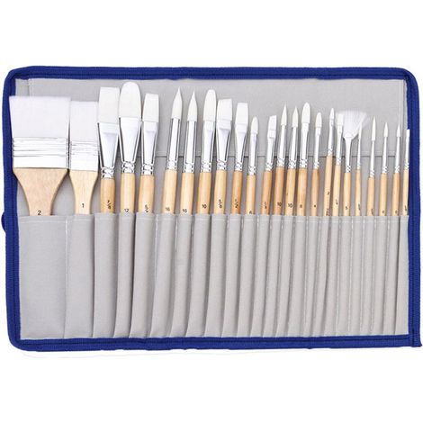 Paint Brush - 24-Piece Nylon Hair Set with Wooden Handle and Aluminum Ferrule - for Acrylic Oil Watercolor Gouache - Multi-Shape Brushes (1/5)