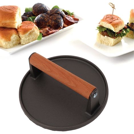 Runde Fleischpresse aus geripptem Eisen, Buchenholzgriff, Steakpresse (1/5)