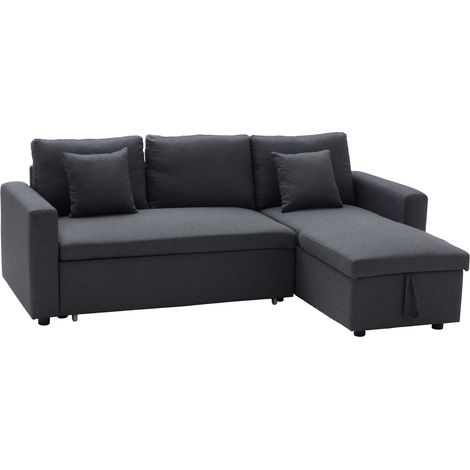 Happy Garden – Canapé d'angle convertible 3 places gris chiné – Méridienne réversible – Coffre de rangement – Couchage 2 personnes 197x140cm (1/5)